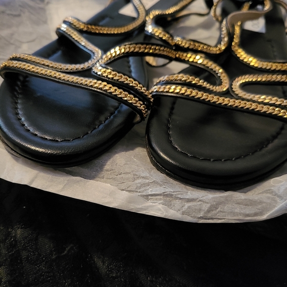 Jimmy Choo Nickel Chain trim Leather Sandals - Picture 9 of 12